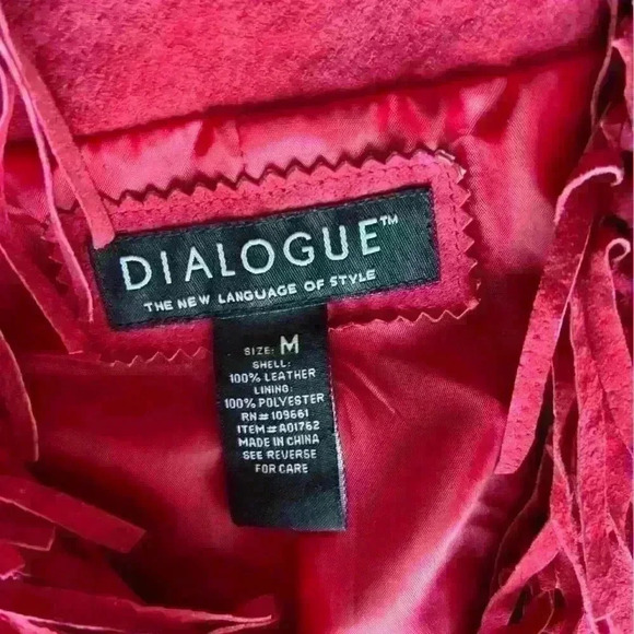 DIALOGUE Washable leather Fully Lined Jacket w/ Fringe RED sz Medium Rn 109661 - Picture 3 of 4